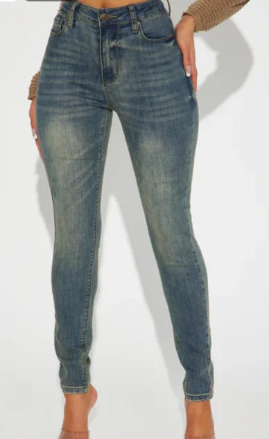 High Waisted Skinny Jeans Woman Clothes Vintage Wash Slim Fit Ideal for Casual Outings Street Fashion Trendy Looks