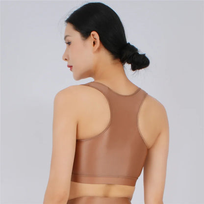 Women's Yoga Fitness Tops Sexy Candy Color UltraShort Crop Fashion Vest V Neck Oil Glossy Silky Smooth Elastic Tight Tanks Tees