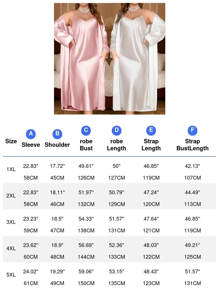 Women Big Size 3Xl 4Xl 5Xl Robe Set Bride Wedding Dress Bathrobe Gown Sexy Spaghetti Strap Pajamas 2Pcs Nightgown Lingerie