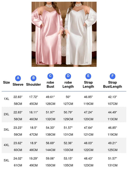 Women Big Size 3Xl 4Xl 5Xl Robe Set Bride Wedding Dress Bathrobe Gown Sexy Spaghetti Strap Pajamas 2Pcs Nightgown Lingerie
