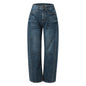 Women's Mid Rise Barrel Jeans For Women Wide Leg Mid Waist Cropped Denim Pants Baggy Boyfriend Jeans With Pockets New Wash