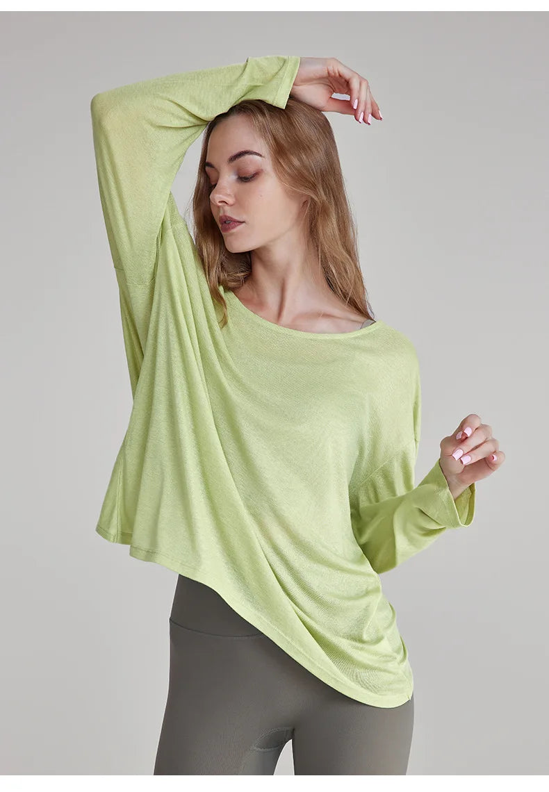 Women's Tops New Autumn Yoga Cover-up Loose Back Beauty Leisure Sports Fitness Top Light Breathable Long Sleeves Tee