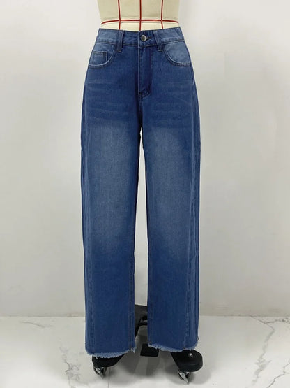 High-waisted Straight-leg Furred Jeans, Women's New Fashion High-waisted Wide-leg Pants Jeans,spring and Autumn for Women Y2k