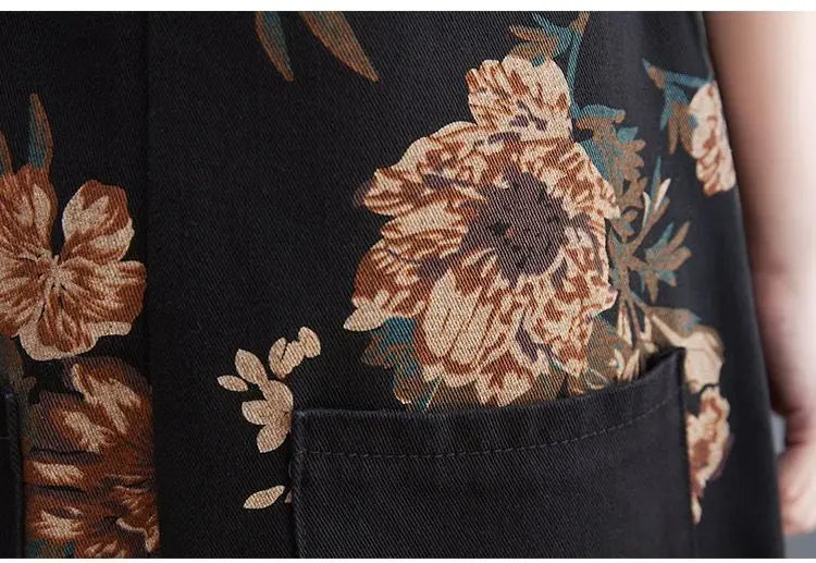 Women's Nine Split Jeans Overalls, Casual Female Print Jumpsuit, Loose Bloomers, Oversized Rompers, Suspenders, Fashion, Spring,