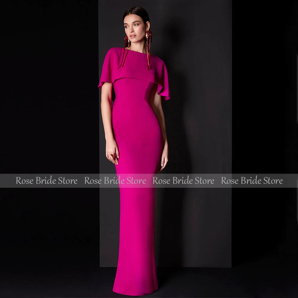 Wedding Guest Dresses for Women 2025 O Neck Cape Rose Red Formal Evening Gown Column Floor Length Mother of the Bride Dress Long