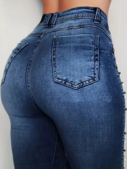 Women's High-Waist Slim Fit Jeans - Non-see-through, stretchy, designed to lift and shape the waist, machine washable, suitable