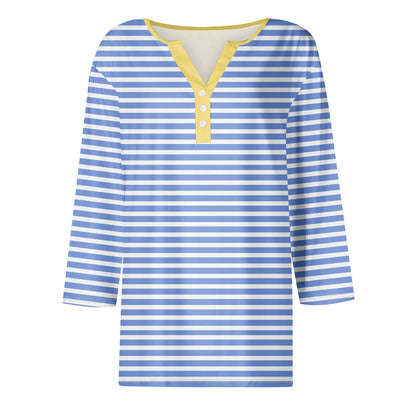 Tops For Women Women'S T Shirt Tee Print Button 3/4 Sleeve Daily Weekend Fashion Basic V Neck Regular Top Ropa De Mujer New