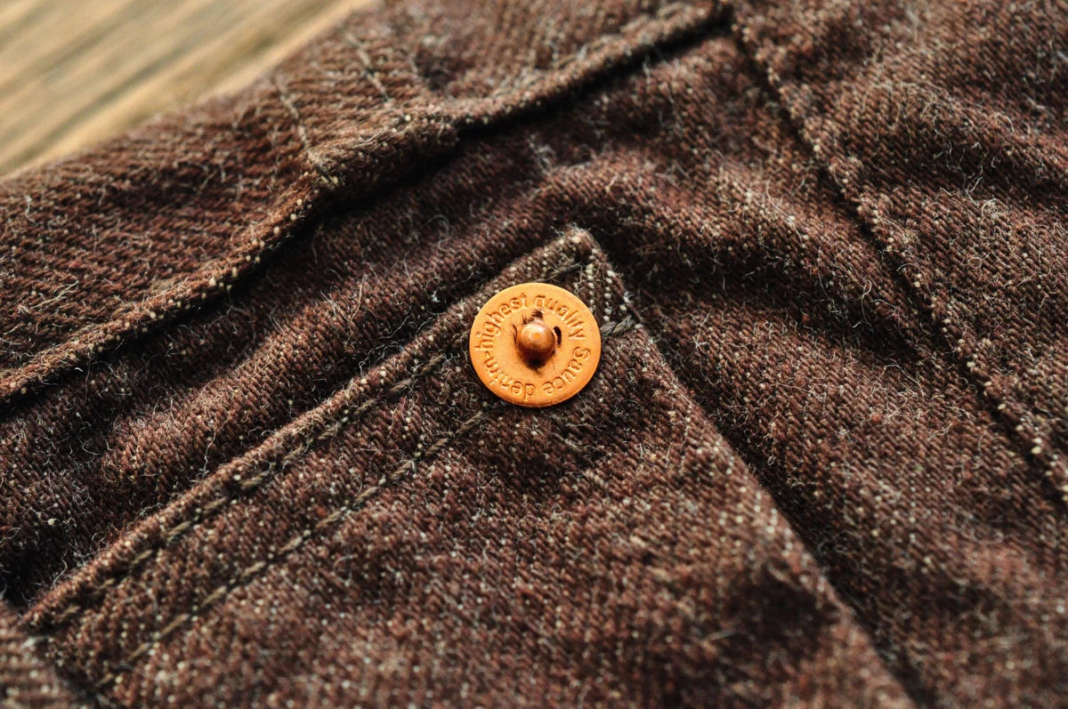 Saucezhan Men Jeans Brown Jeans Men Jeans Trousers  Selvedge Denim Jeans for Men Taper Fit Mens Jeans vintage 13.8 Oz