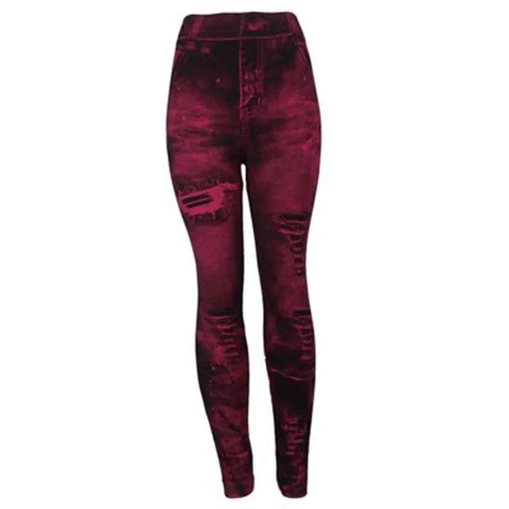 Women Imitation Distressed Denim Jeans Leggings High Waist Pants Fitness Slim Legg Mujer 2022 Sport Push Up Leggings for Women