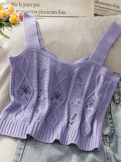 HELIAR Women Flower Embroidery Knitted Crop Tops Women Casual Tube Tops Casual Ribbed Cute Tops Crop Tops Women 2024 Summer