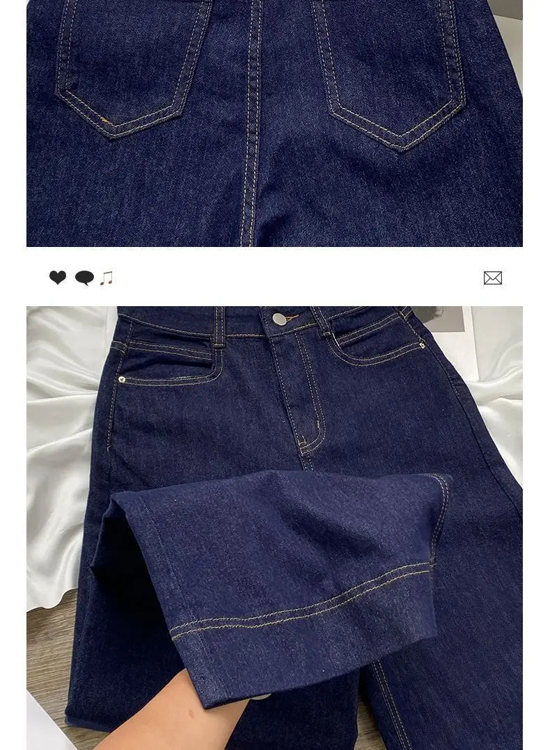 Blue Straight Jeans for Women Early Autumn Autumn 2024 New High Waist Slimming Loose Drooping Wide-Leg Pants