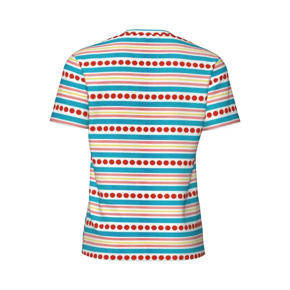 Gym T Shirt For Mens Retro Dots And Stripes T Shirts Fashion Blue Line Design Summer Tees O Neck Basic Graphic Clothes Plus Size