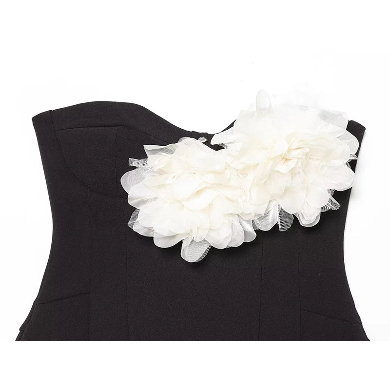 Women's Short Dress Fashion Flower Decorated Strapless Dress Sexy Women Mini Dresses Female Elegant Party Dresses
