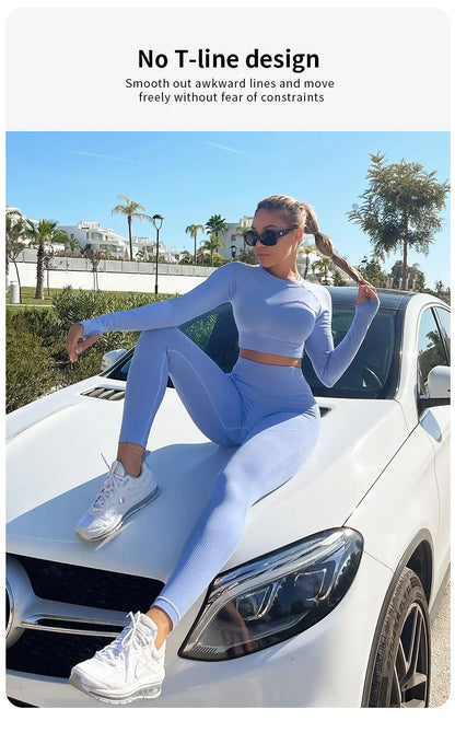 Yoga Clothes 2 Piece Set Women Long Pants Workout Suit Stretchy Soft for Gym Running