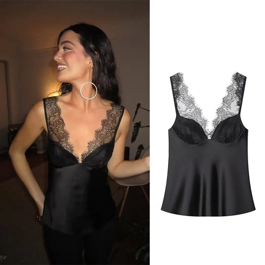 Women's Tops Fashion Lace Sexy Backless Sleeveless Tops Female Chic Tops