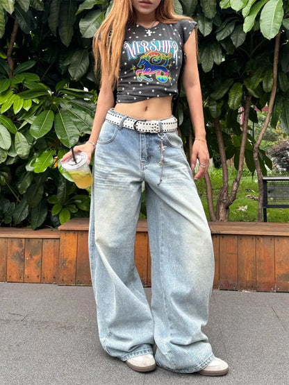 Baggy Jeans Women's Clothing Street Hip Hop Vintage High Waisted Jeans Wide Leg Casual Blue Jeans for Women Pants