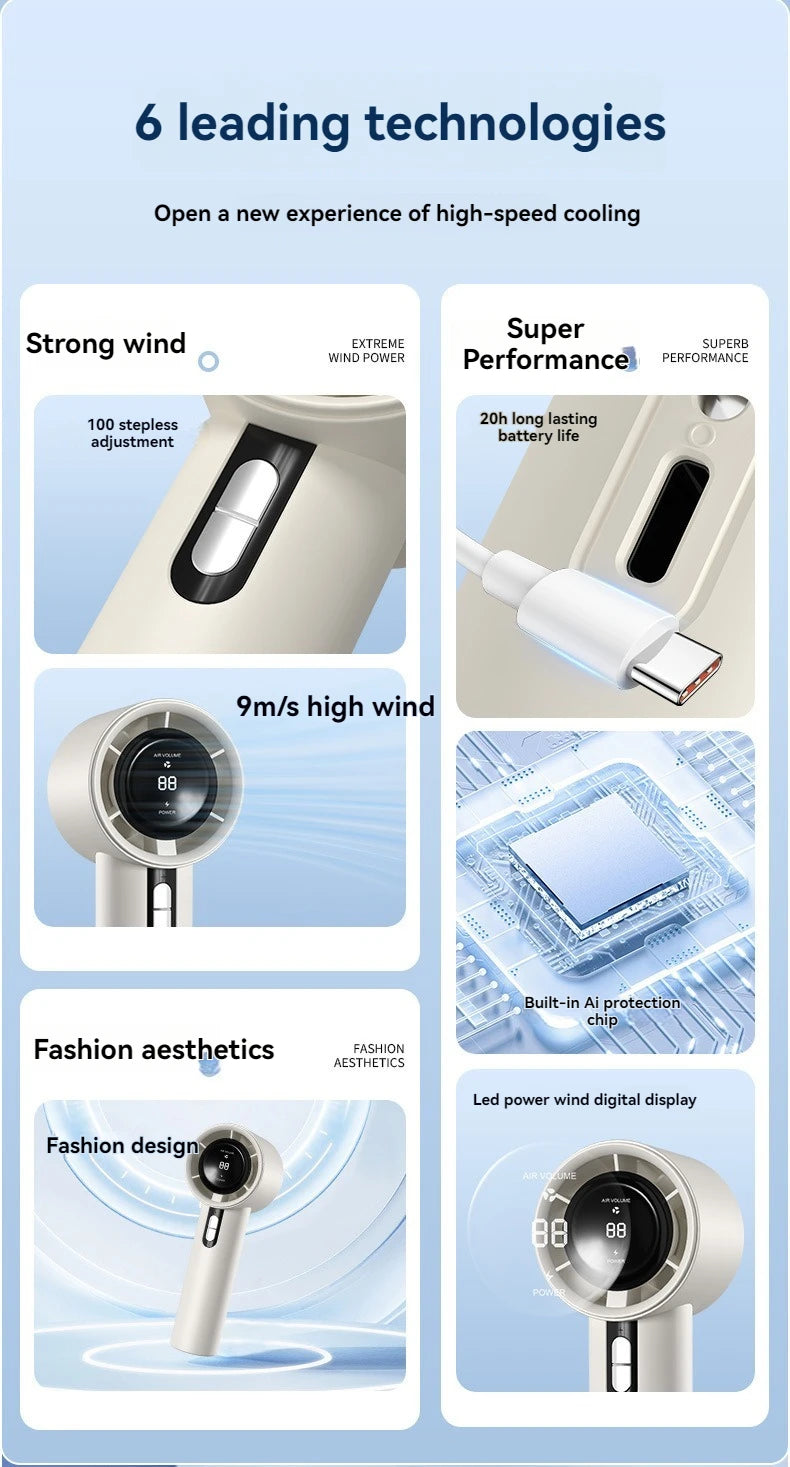 Xiaomi 2025 Handheld high-speed fan USB charging mini portable 100 speed turbo violent small fan 3000mAh For Sport