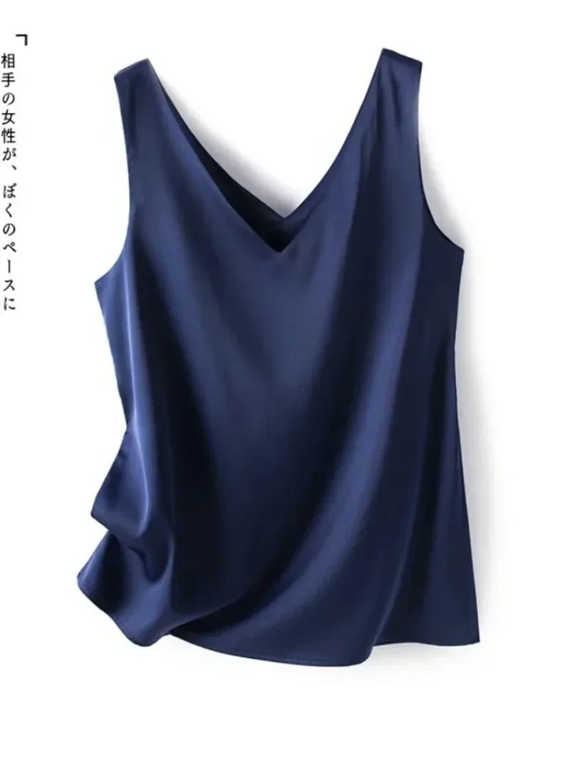 Tank Tops for Women Sleeveless V Neck Satin Silk Camisole 2025 Fashion Summer Solid Loose Vest Ladies Tops Streetwear