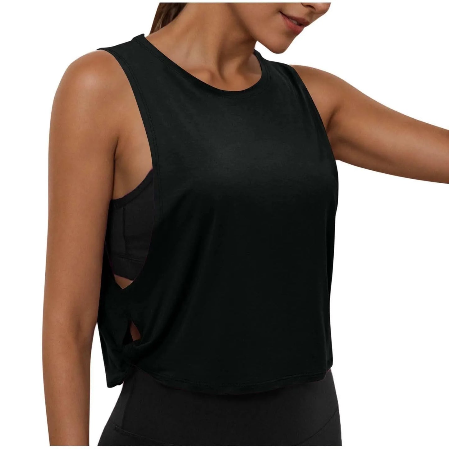 Women Sleeveless Yoga Tops Breathable Blouse Cover Up Gym Workout Cool T-Shirt Running Short Tank Crop Top Athletic Vest