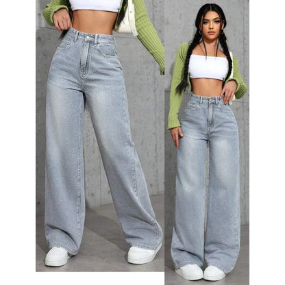 Women's High Waist Straight Leg Jeans plus Size Loose Casual Autumn Pants Sweet And Spicy Style 2025