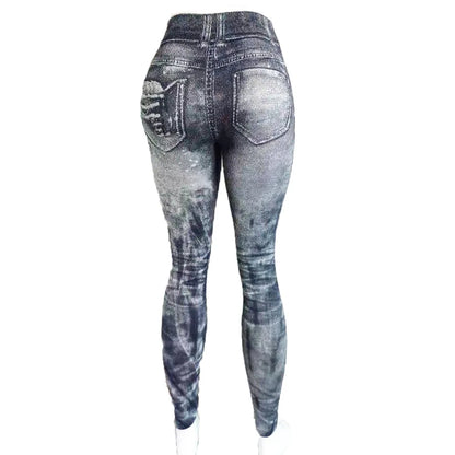 Women Imitation Distressed Denim Jeans Leggings High Waist Pants Fitness Slim Legg Mujer 2022 Sport Push Up Leggings for Women