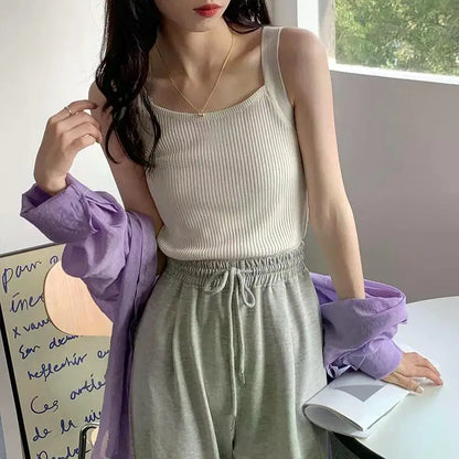 2025 Spring Women Crop Tops Strapy Casual Camis Sleeveless Tank Tops Cute Casual Tops Plain Camis Square Tops for Women Korean