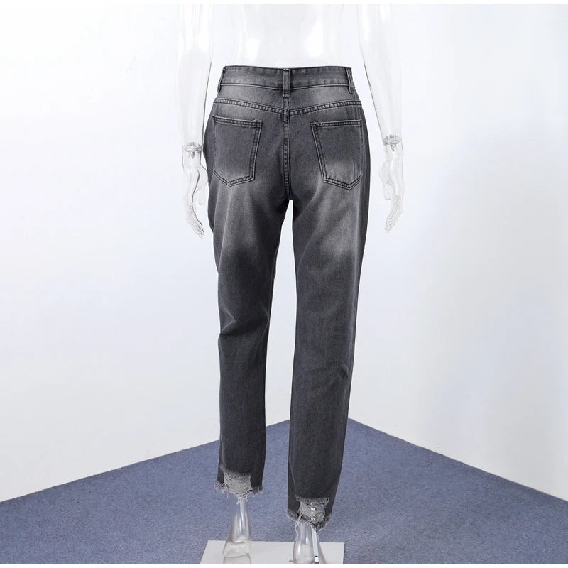 Casual Straight Jeans Women High Waisted Washed Skinny Ripped Slim Denim Pants 2025 Autumn Fashion Trend Commute Lady Trousers