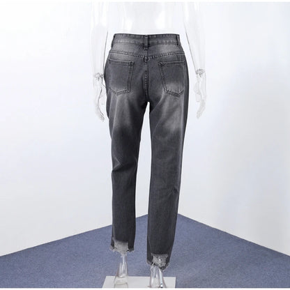 Casual Straight Jeans Women High Waisted Washed Skinny Ripped Slim Denim Pants 2025 Autumn Fashion Trend Commute Lady Trousers