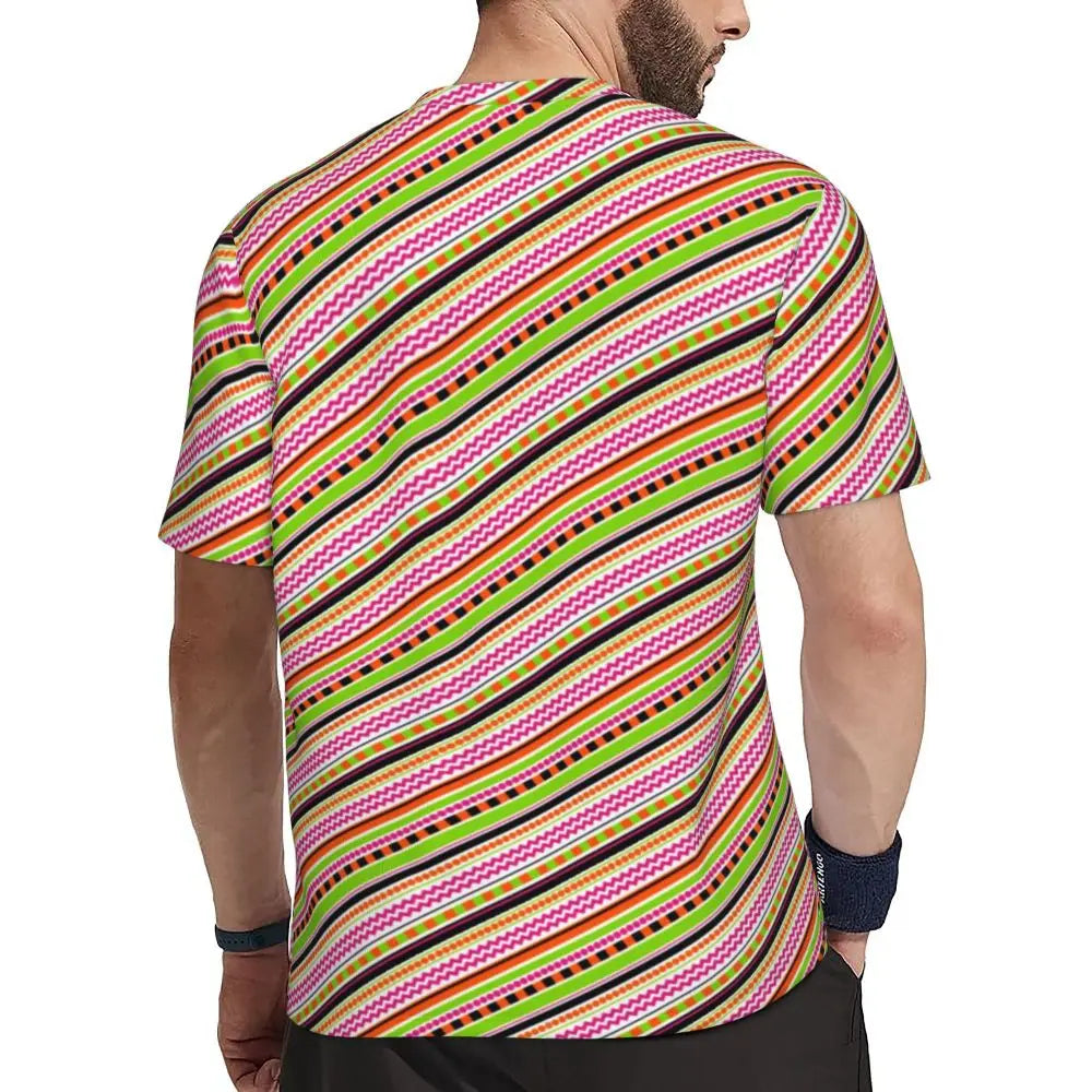 Gym T Shirt For Mens Retro Dots And Stripes T Shirts Fashion Blue Line Design Summer Tees O Neck Basic Graphic Clothes Plus Size