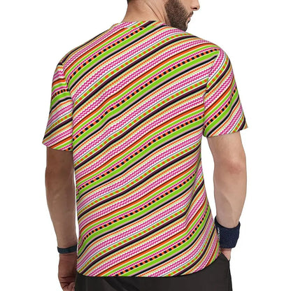 Gym T Shirt For Mens Retro Dots And Stripes T Shirts Fashion Blue Line Design Summer Tees O Neck Basic Graphic Clothes Plus Size