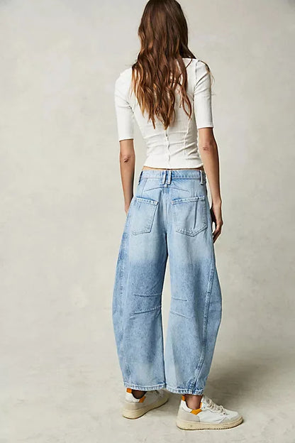 Cotton Denim Long Jeans For Women Trousers Casual  High Waisted Jeans Cropped Pants For Spring Summer Boho Beach Baggy Jeans