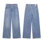 2025 Women Diamonds Denim Jeans Solid Loose Straight Long Pants Woman Casual High Waisted Pockets Streetwear Baggy Trousers