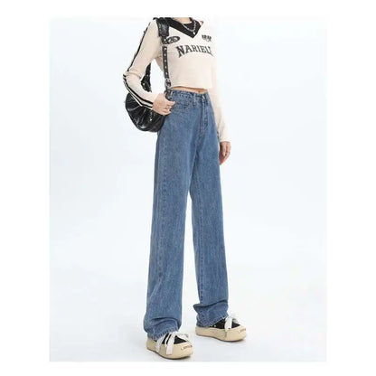 Woman Vintage Wide Leg Jeans Girls High Waist Pants Female Fashion Black Black Grey Retro Blue Light Blue Pink Denim Trousers