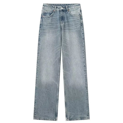 HH Female Fashion Denim Jeans Loose Solid Long Pants With Gradient All Match Streetwear Mujer Casual Baggy Chic Trousers