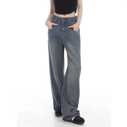 Wide Leg Jeans Women Plus Velvet Thicker Warm Vintage High Waist Casual Autumn Winter Streetwear Fashion Teens Personality Ins
