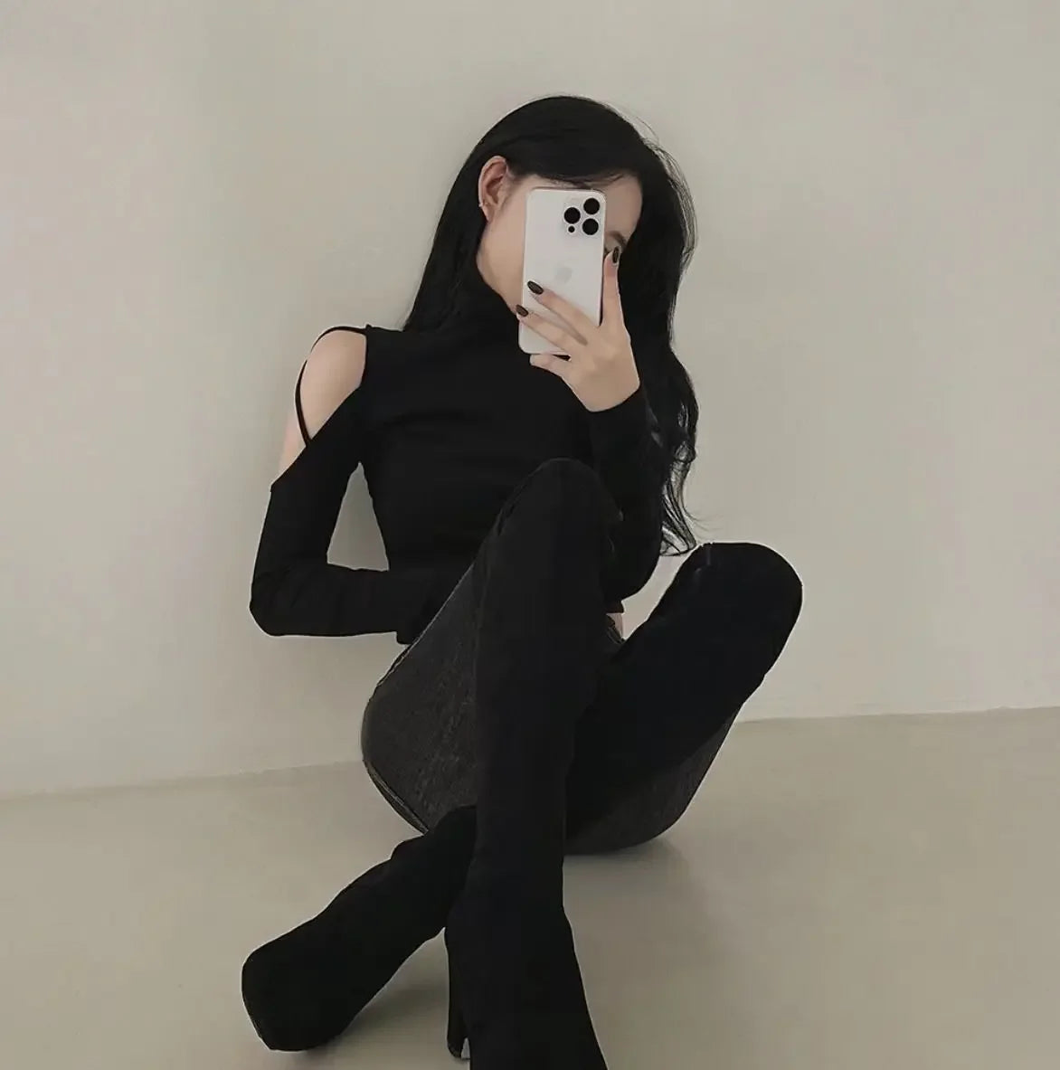 Tops Woman Slim Off Shoulder Sexy Crop Brown Long Sleeve T Shirt for Women Turtleneck Clothing Female Harajuku Fashion Korean