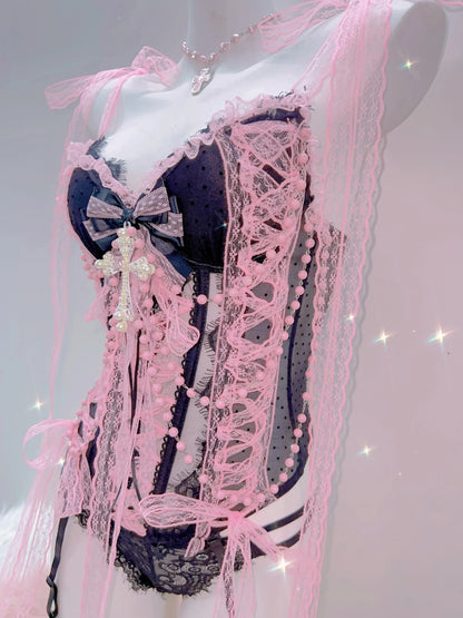 Cross Tank Tops Lace Tank Tops Pink crop top  gothic  tank tops  y2k tops y2k fashion LolitaTank TopsKawaii Tank Tops   bow tops