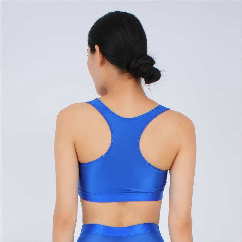 Women's Yoga Fitness Tops Sexy Candy Color UltraShort Crop Fashion Vest V Neck Oil Glossy Silky Smooth Elastic Tight Tanks Tees