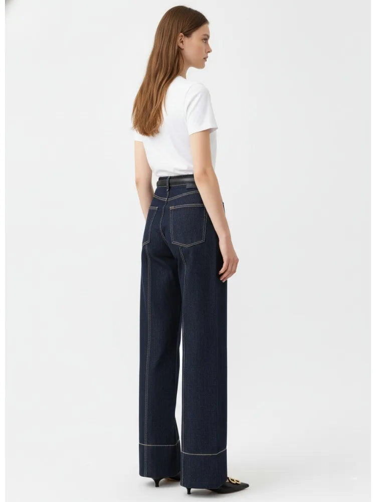 Missuoo Women's Denim Blue Wide Leg Jeans 2025 Autumn Fashion High Waist Floor Length Trousers Casual Streetwear Bottoms