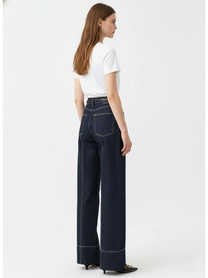 Missuoo Women's Denim Blue Wide Leg Jeans 2025 Autumn Fashion High Waist Floor Length Trousers Casual Streetwear Bottoms