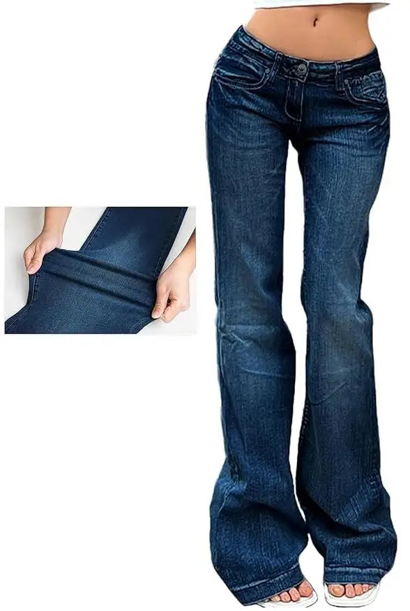 Women Vintage y2k Flared Jeans Retro Button-up Low Rise Casual Denim Pants Harajuku 2000s Aesthetic Trousers Basic Jeans