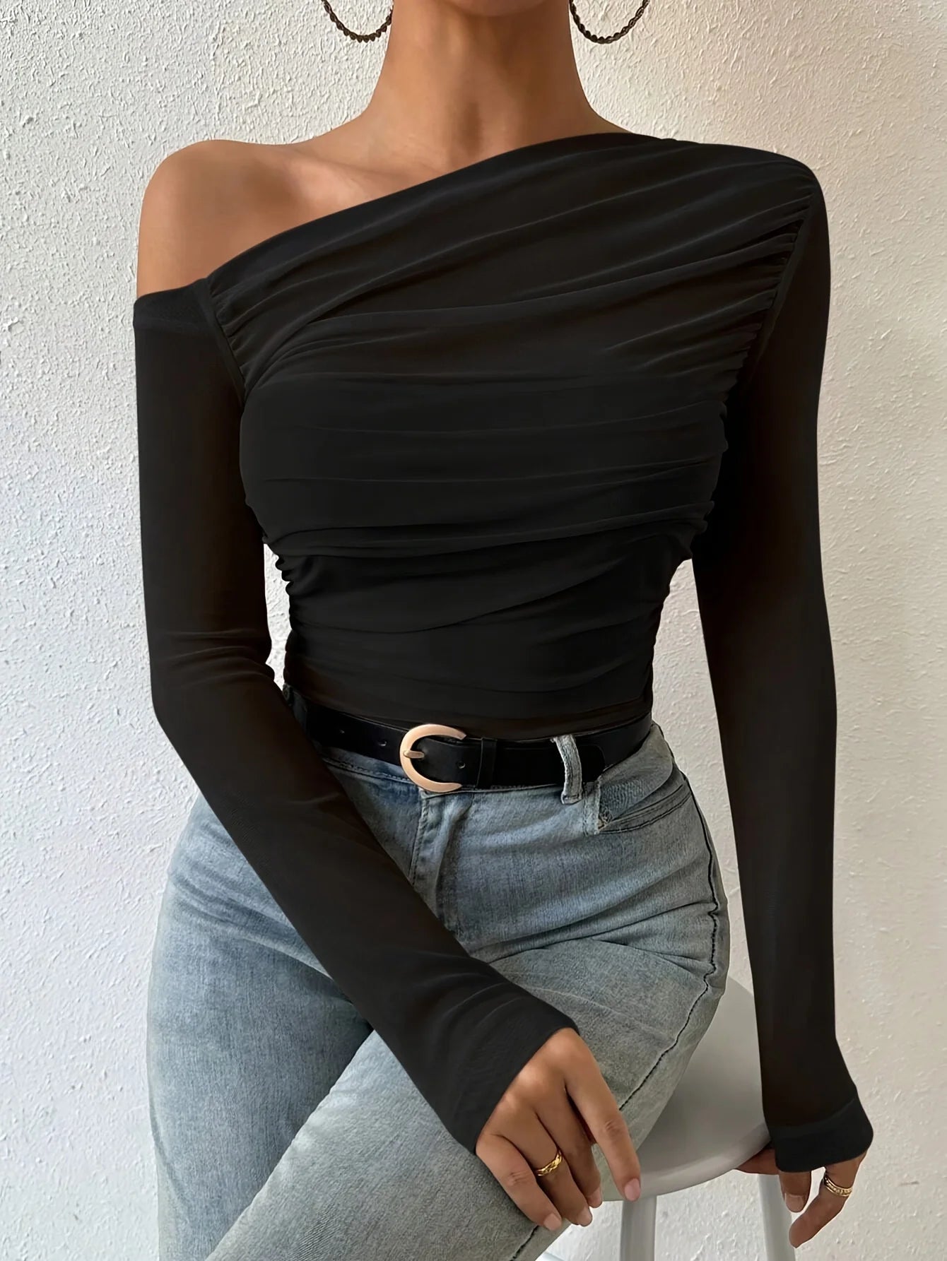 Autumn Winter Top Women 2025 Fall Fashion Off The Shoulder Long Sleeve Shirts Crop Tops Slim Fit Blouses Y2K Clothing Streetwear
