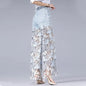 Fashion Jeans for Women Solid Loose Spliced Hollow Out High Waist Patchwork Applique Wide Leg Pants Female Clothing