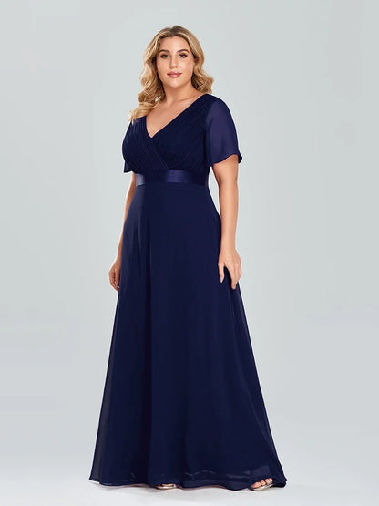 Prom Dresses Plus Size Evening Dresses Long  Elegant A Line V Neck Ruffles Chiffon Formal Wedding Party Dress Robe De Soiree