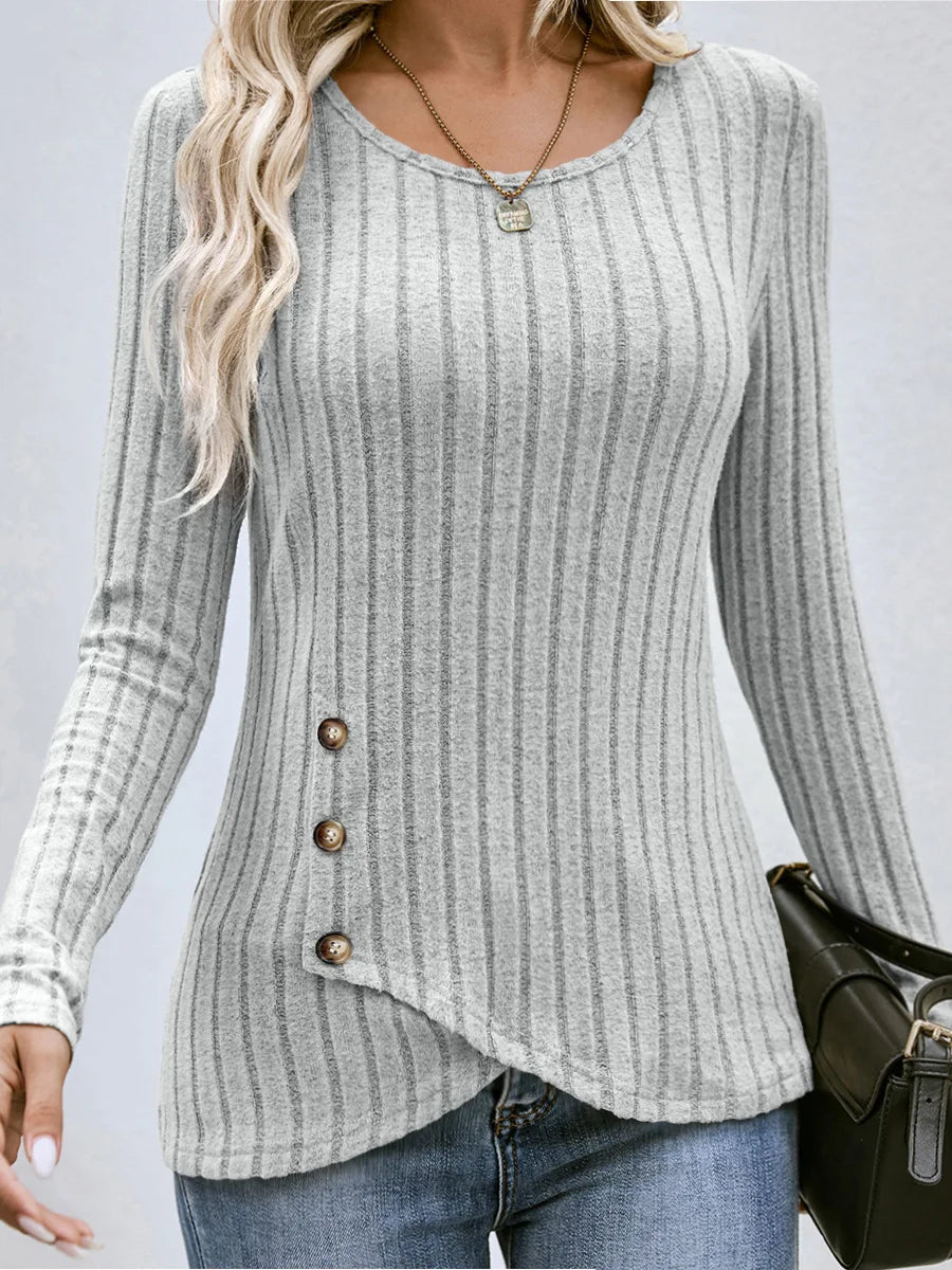 Women's Clothing Western Tops 2024 hot autumn new waist cinched round neck tight long sleeved top Europe America T-Shirts Tees
