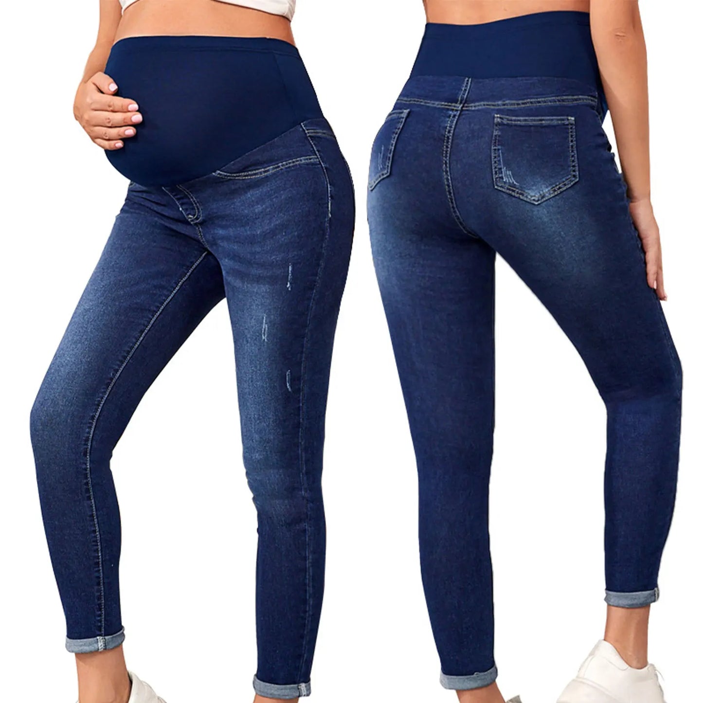 Pregnant Women High Waist Support Belly Jeans Maternity Hip Lifting Elastic Denim Pants Daily Work Wear Streetwear Loungewear