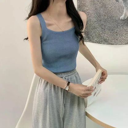 2025 Spring Women Crop Tops Strapy Casual Camis Sleeveless Tank Tops Cute Casual Tops Plain Camis Square Tops for Women Korean