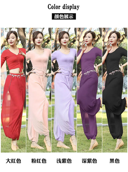 Modern Dance Practice Clothes Body Training Tops Women's Adult Dance Belly Dance Practice Clothes Loose Bloomers Suit 2024