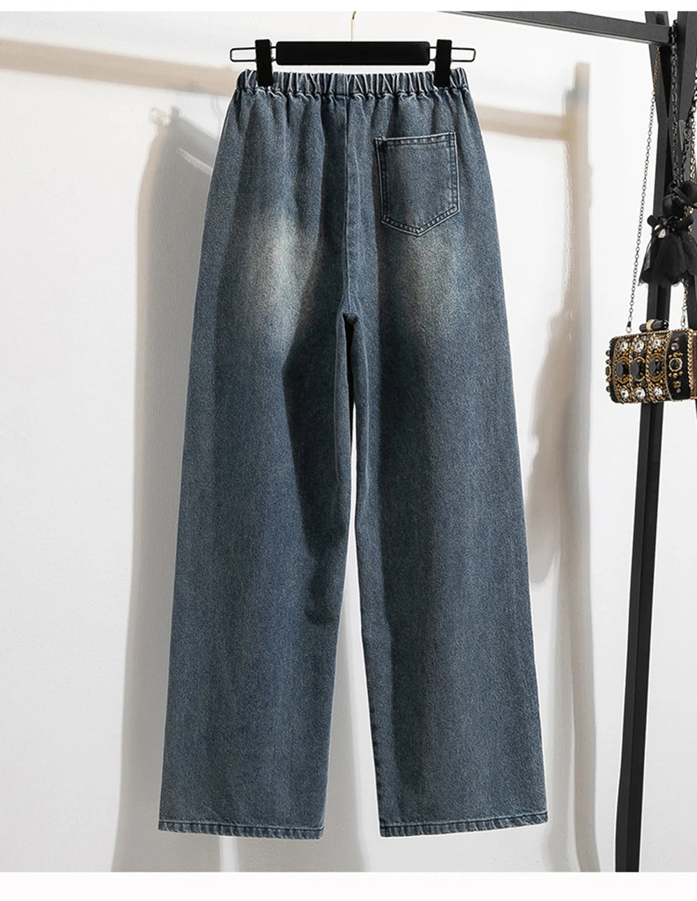 Oversized Jeans Women's 2025 New Spring Autumn Elastic Waist Lace-up Loose Gradient Wide Leg Long Female Denim Pants