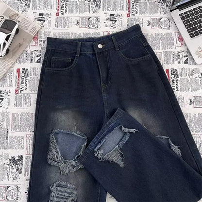 High Street Trendy Ripped Wide Leg Jeans for Women in Spring and Summer New High Waist Loose Fashion Floor Pants y2k Jeans Woman